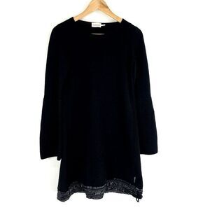 Moncler Sweater Dress Size Small Womens Black Shift Wool Bell Sleeve Cinch Hem